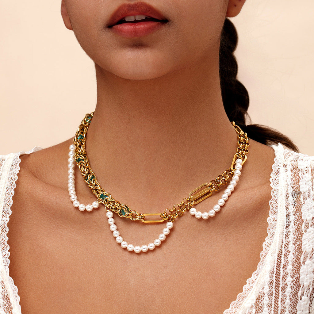 Double-layer pearl gold necklace - MERGE.DAY.1.FREESTYLE