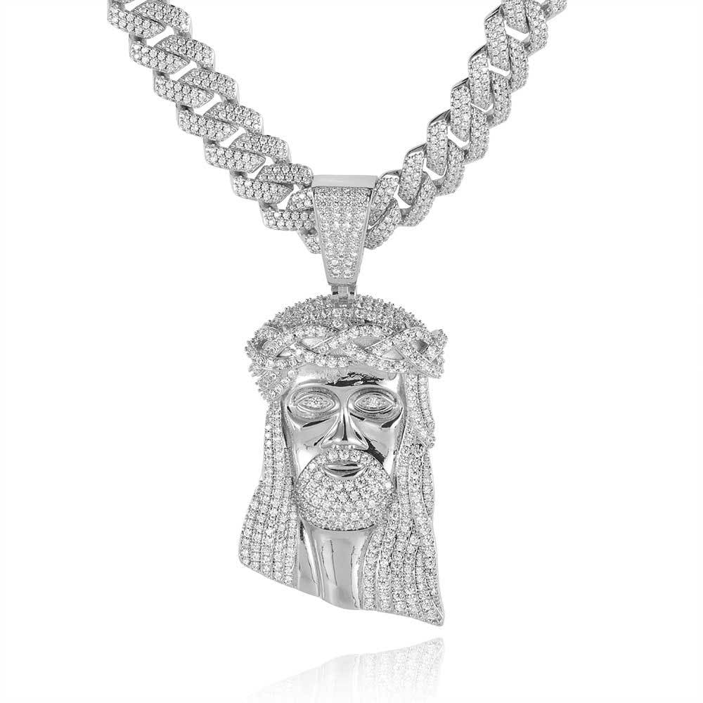 Micro Paved Zircon Jesus Head Hip Hop Men's Pendant Necklace - MERGE.DAY.1.FREESTYLE