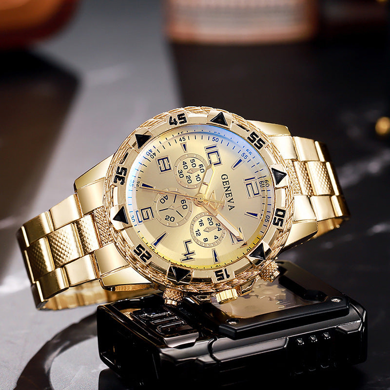 Men's Fake Three-Eye Casual Steel Band Watches - MERGE.DAY.1.FREESTYLE