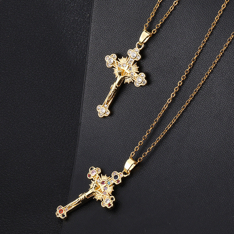 Cross colored zircon micro inlaid zircon necklace pendant - MERGE.DAY.1.FREESTYLE