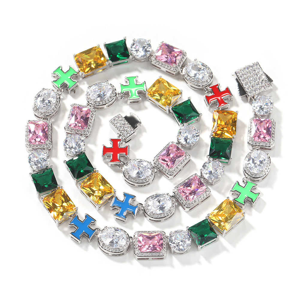 Hip-hop necklace with colorful zircon inlays and a square cross - MERGE.DAY.1.FREESTYLE