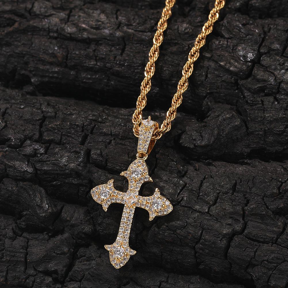Hip-Hop Diamond-Encrusted Zircon Cross Necklace - MERGE.DAY.1.FREESTYLE