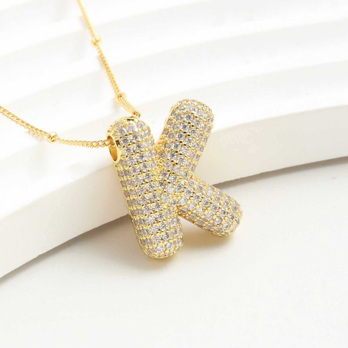 Bubble Initial Necklace 14k Gold Plated Cubic Zirconia - MERGE.DAY.1.FREESTYLE