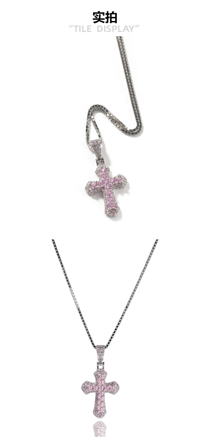 Gold-plated, diamond-encrusted mini cross necklace - MERGE.DAY.1.FREESTYLE