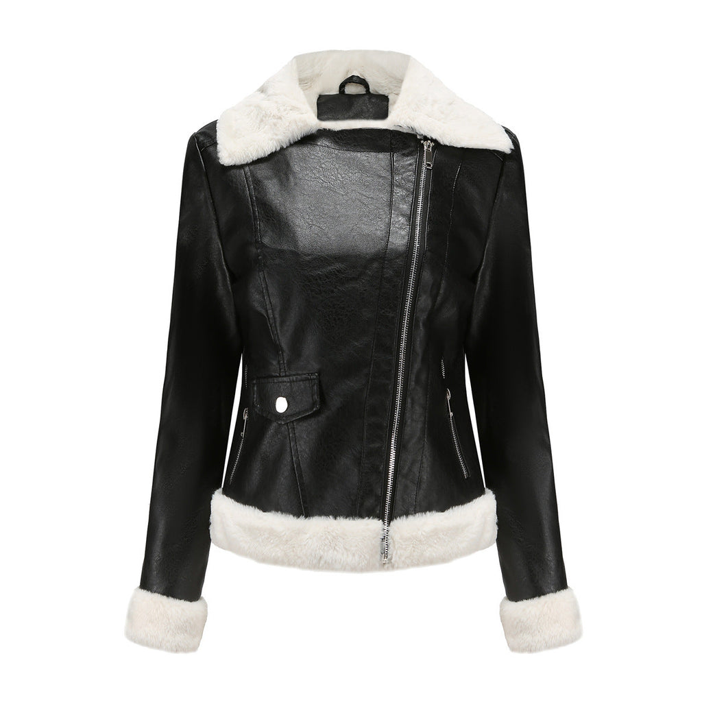 Autumn and winter fleece leather women's warm long-sleeved lapel coat jacket - MERGE.DAY.1.FREESTYLE