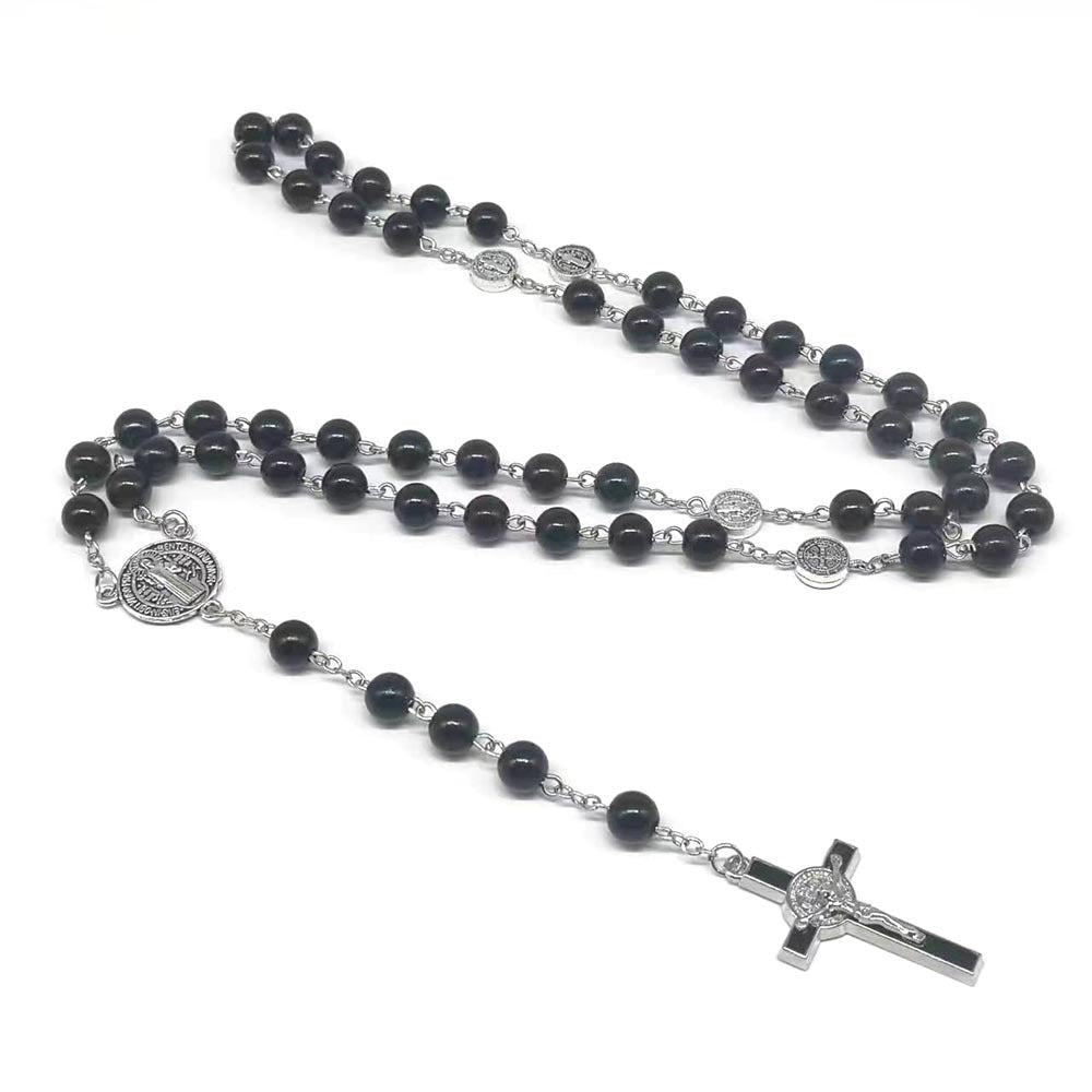 rosary necklace black and white round beads - MERGE.DAY.1.FREESTYLE