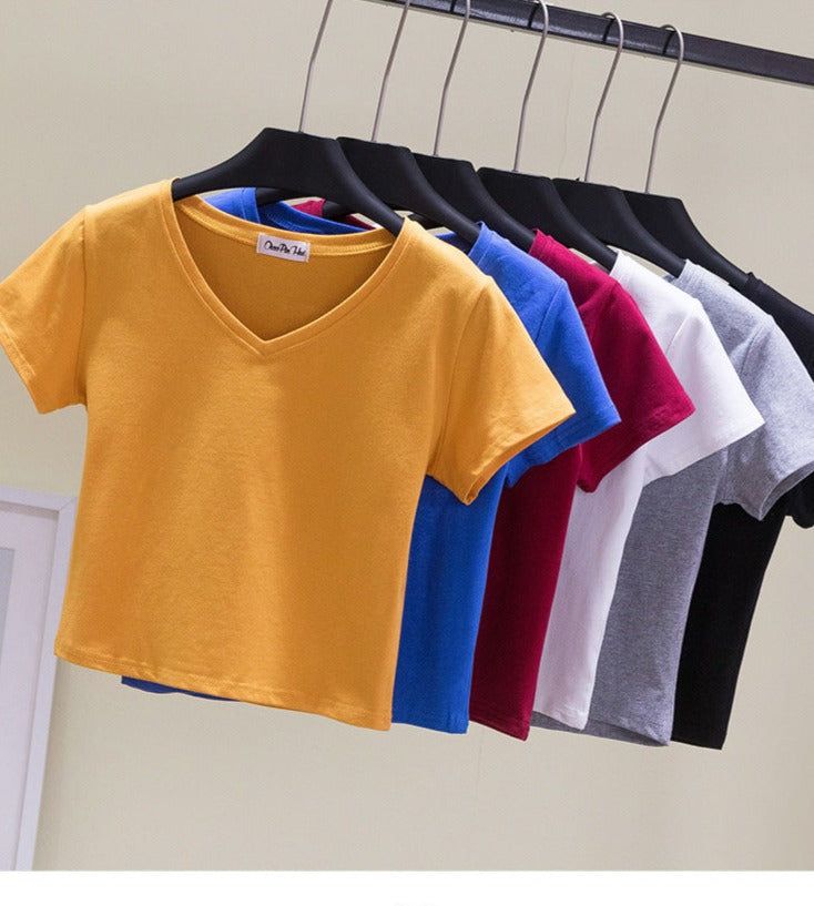 V-neck midriff-baring slim-waisted top - MERGE.DAY.1.FREESTYLE