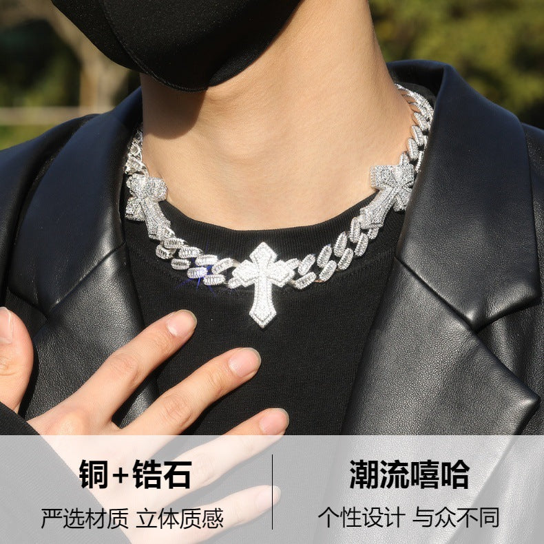 cuban link chain cross tennis necklace - MERGE.DAY.1.FREESTYLE