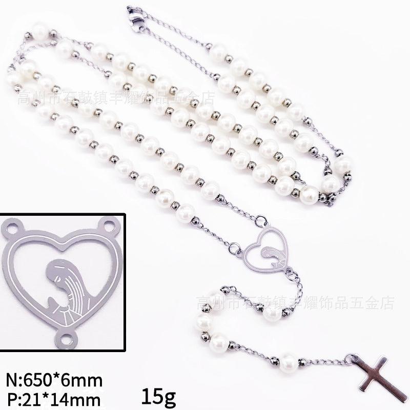 rosary necklace 6mm cross necklace - MERGE.DAY.1.FREESTYLE