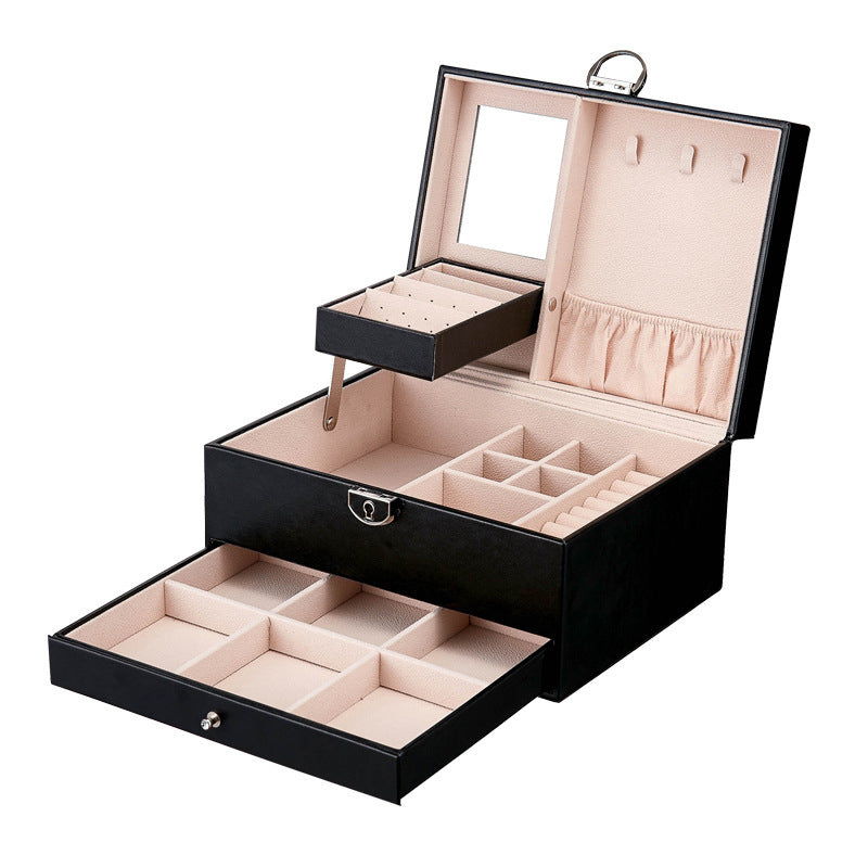 PU leather lockable mirror three-layer single-layer jewelry box - MERGE.DAY.1.FREESTYLE