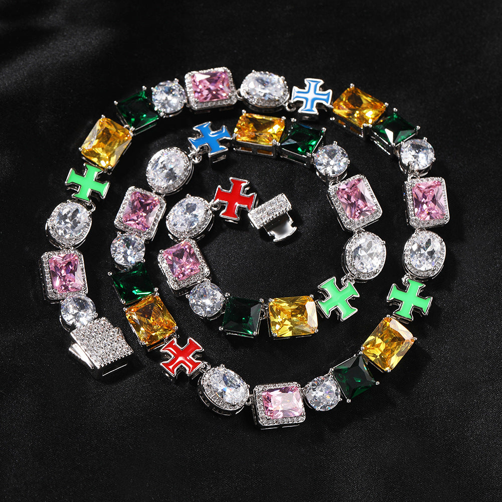 Hip-hop necklace with colorful zircon inlays and a square cross - MERGE.DAY.1.FREESTYLE