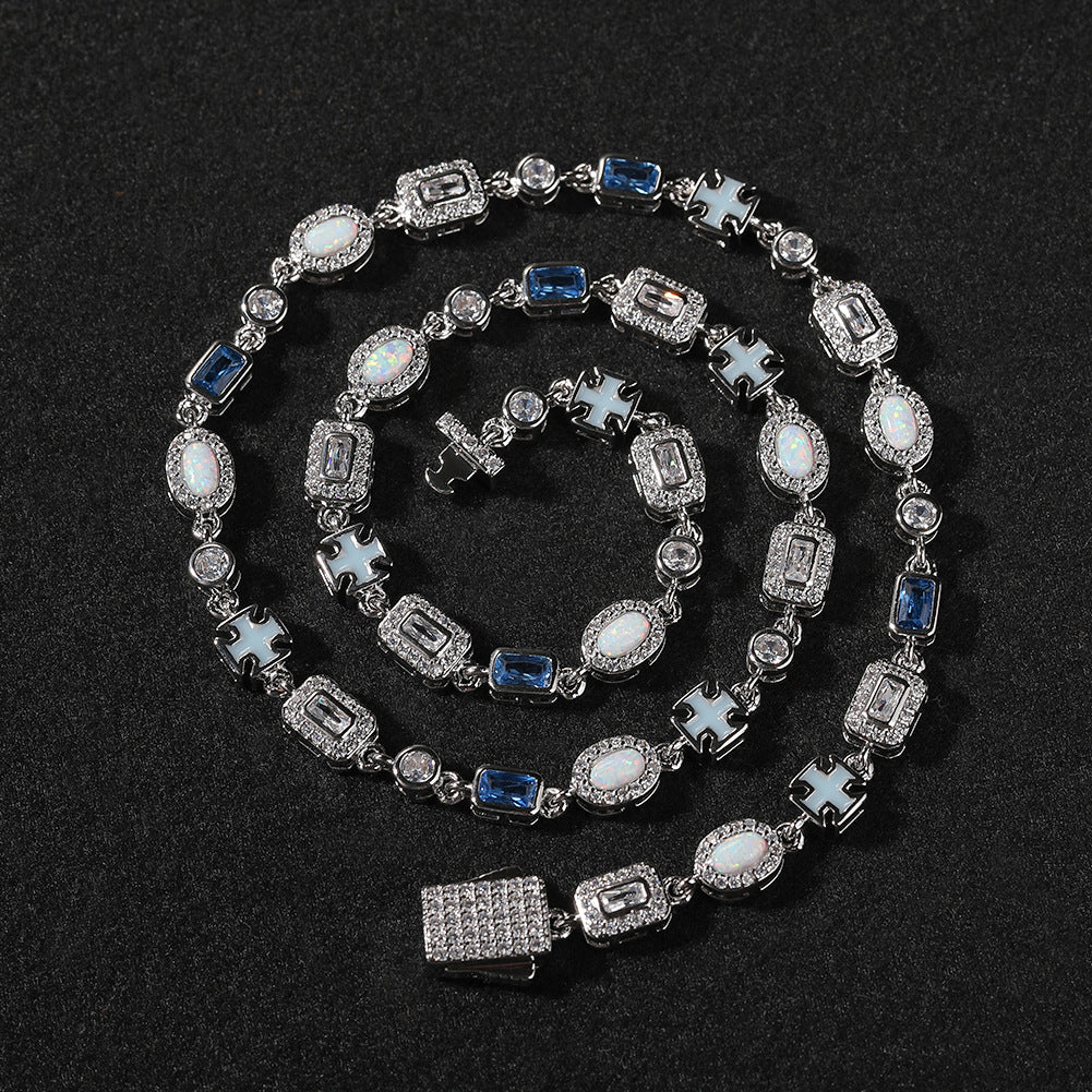 6mm blue colored gemstone bracelet with diamonds - MERGE.DAY.1.FREESTYLE