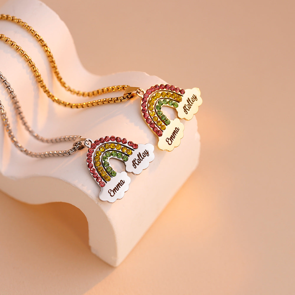 Rainbow Couple Name Necklace Engraving Pendant - MERGE.DAY.1.FREESTYLE