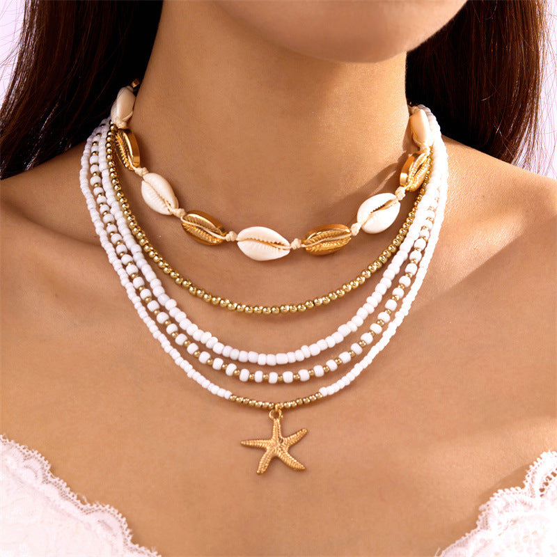 Starfish shell rice bead multi-layer necklace - MERGE.DAY.1.FREESTYLE
