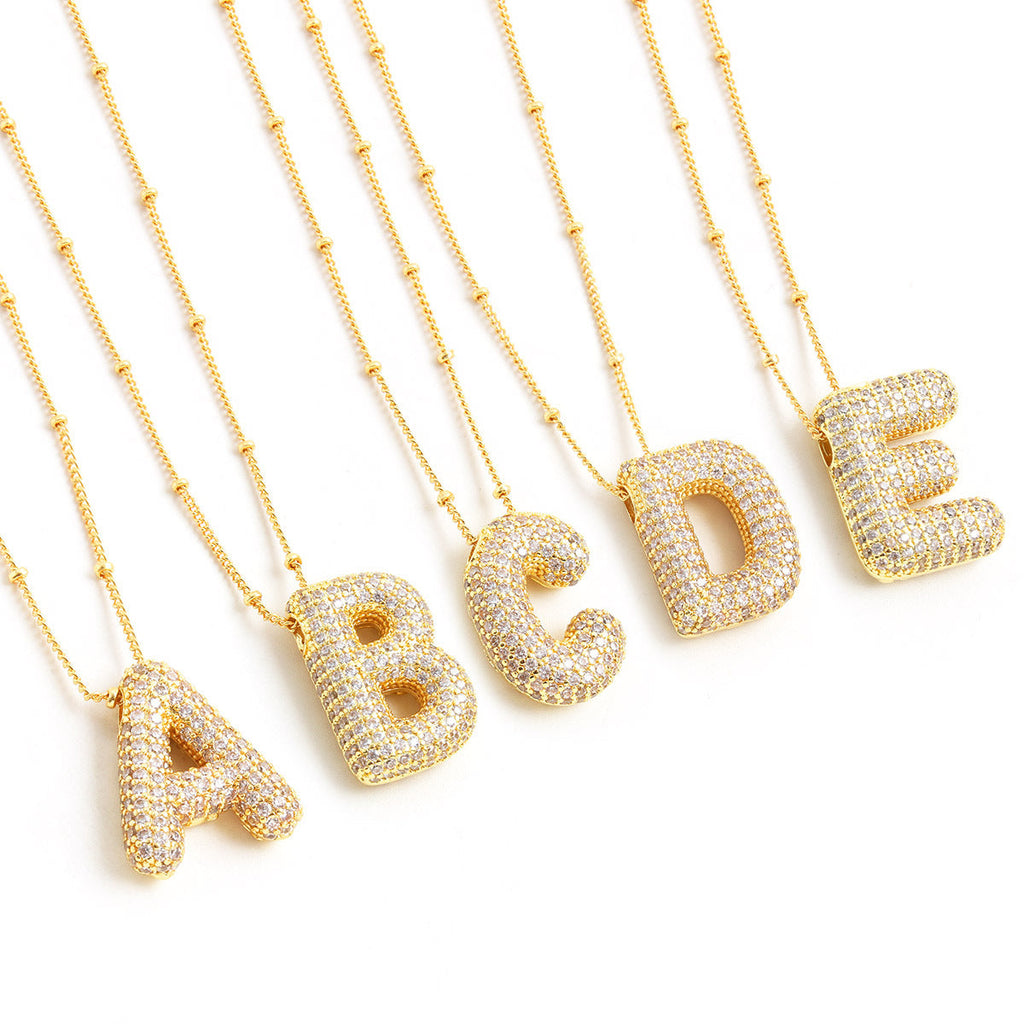 Bubble Initial Necklace 14k Gold Plated Cubic Zirconia - MERGE.DAY.1.FREESTYLE
