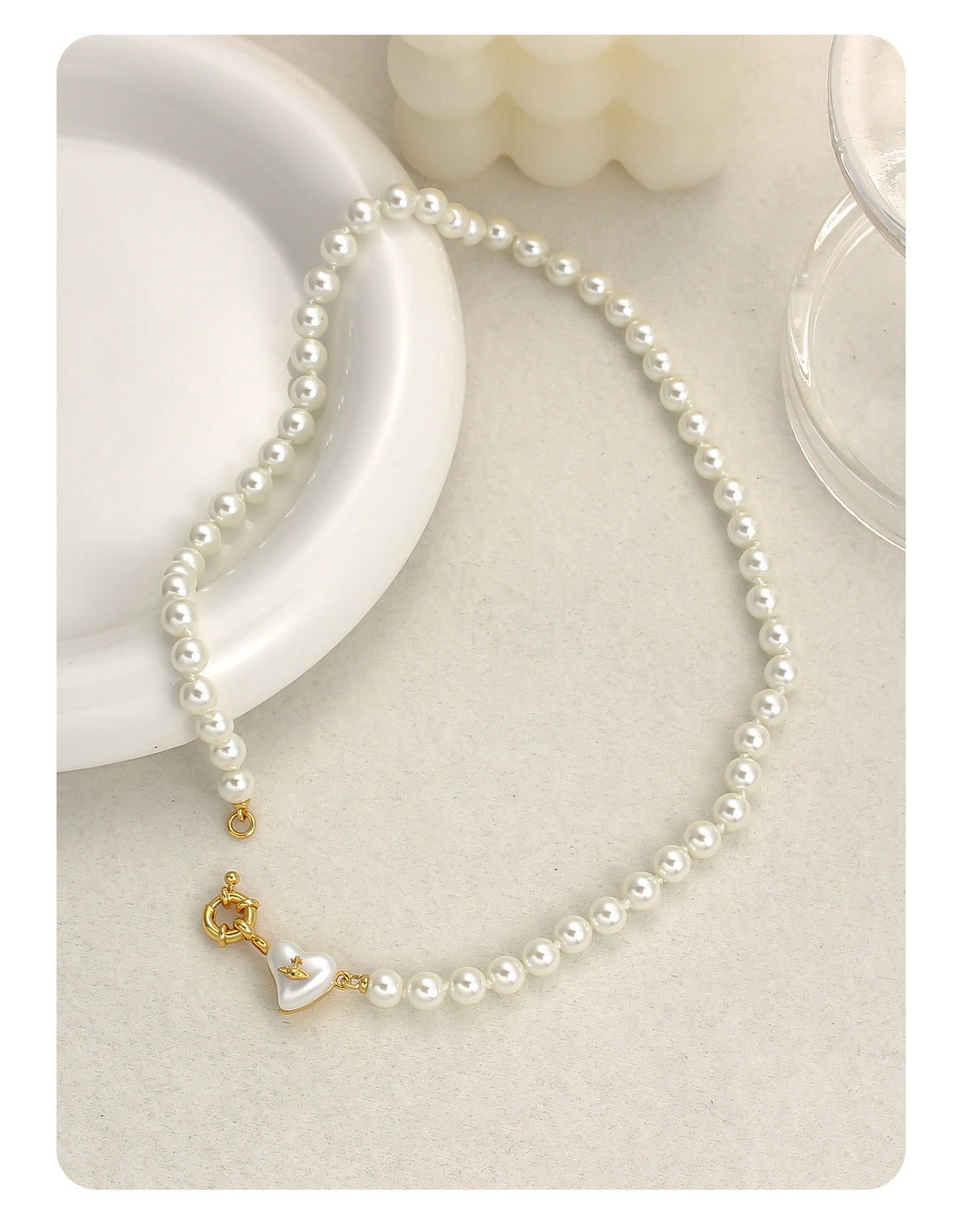 Women's retro heart pearl necklace clavicle chain - MERGE.DAY.1.FREESTYLE