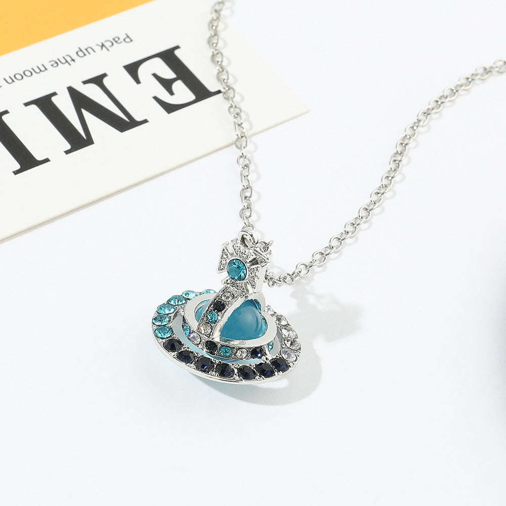 Saturn necklace, teardrop colored diamond earrings, Saturn earrings - MERGE.DAY.1.FREESTYLE