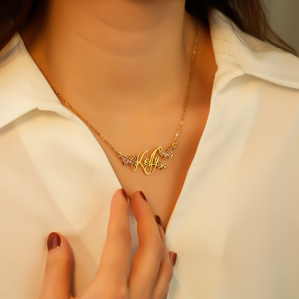 Butterfly Full Diamond Customized Name Necklace - MERGE.DAY.1.FREESTYLE
