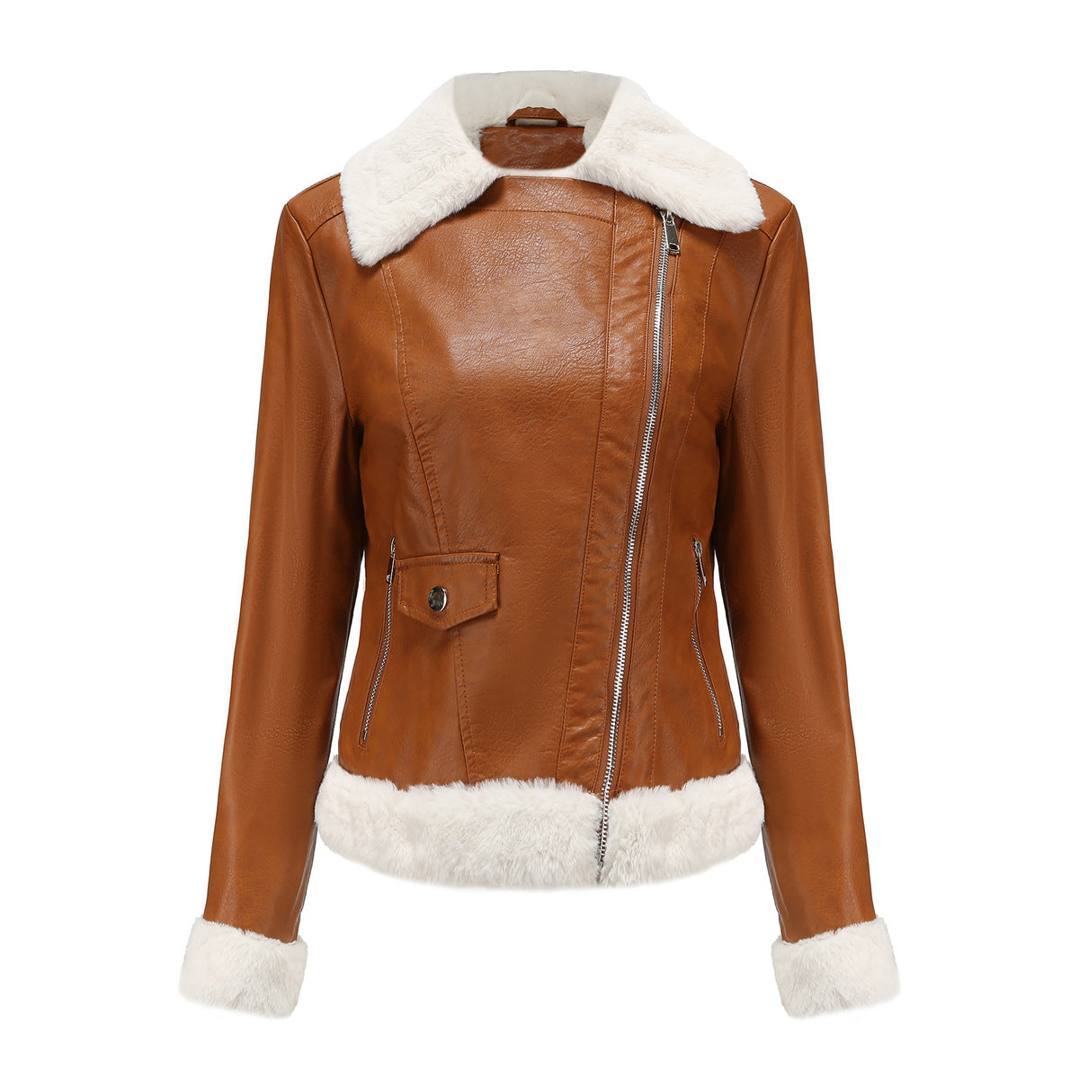 Autumn and winter fleece leather women's warm long-sleeved lapel coat jacket - MERGE.DAY.1.FREESTYLE