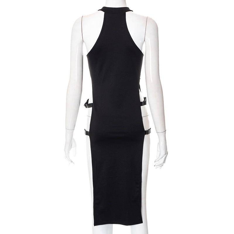 Sleeveless Hollow Side Slit High Waist Women's Dress - MERGE.DAY.1.FREESTYLE