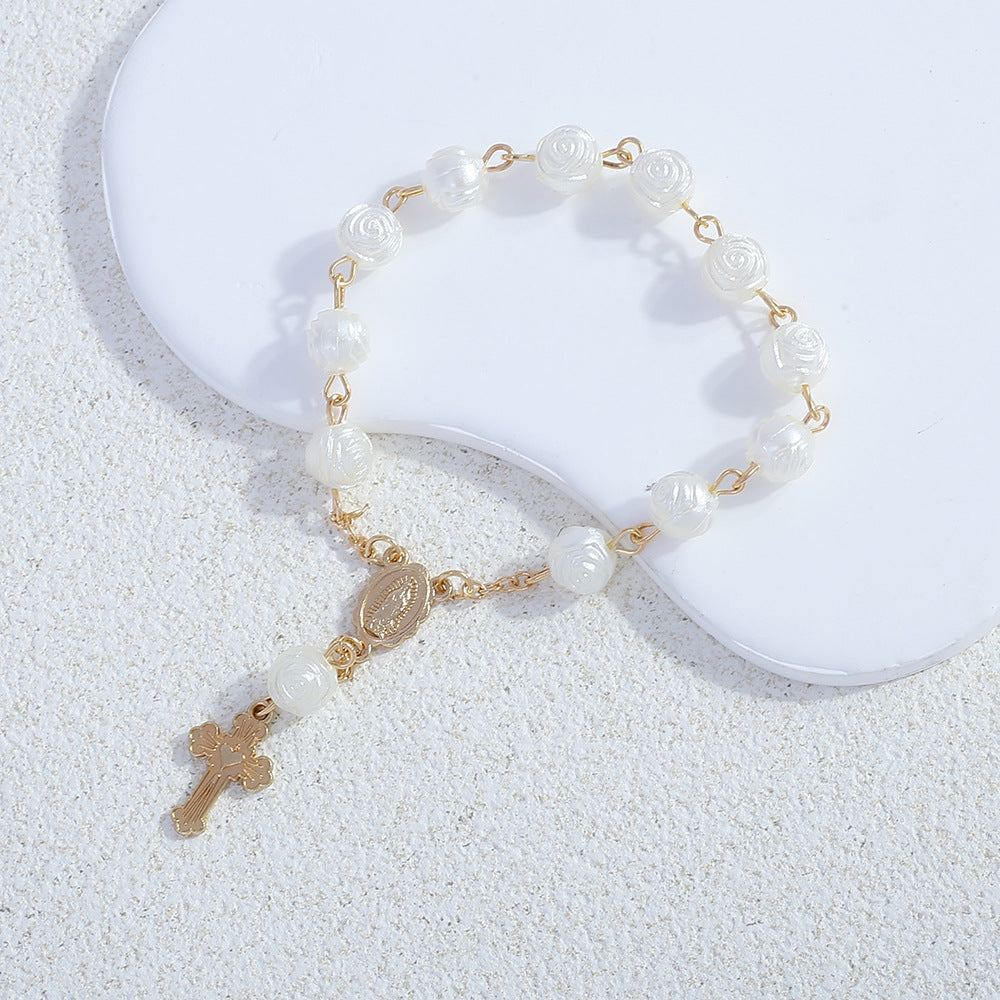 rosary bracelet angel rose pearl gift - MERGE.DAY.1.FREESTYLE