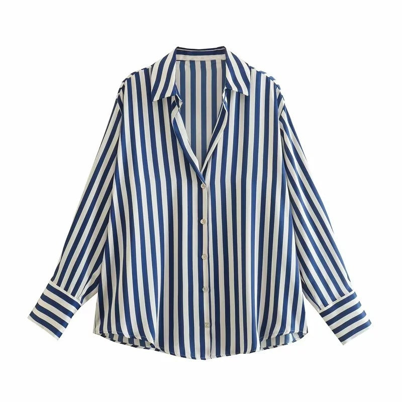 Striped satin long-sleeved shirt - MERGE.DAY.1.FREESTYLE