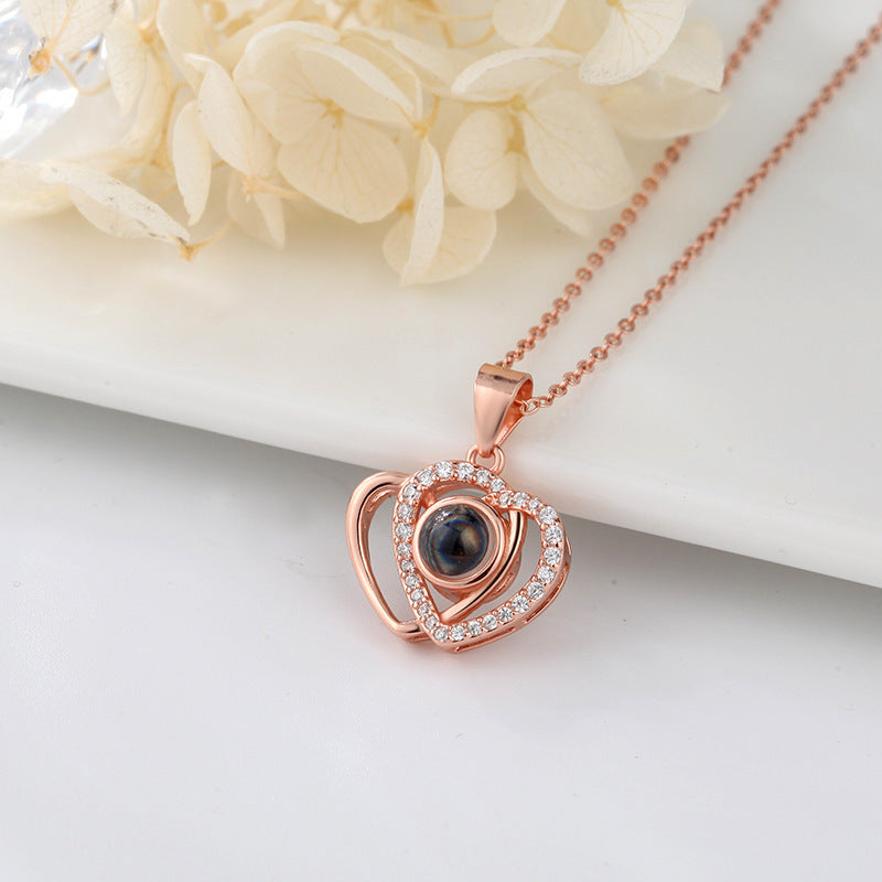 I love you double love heart projection Necklace clavicle chain - MERGE.DAY.1.FREESTYLE