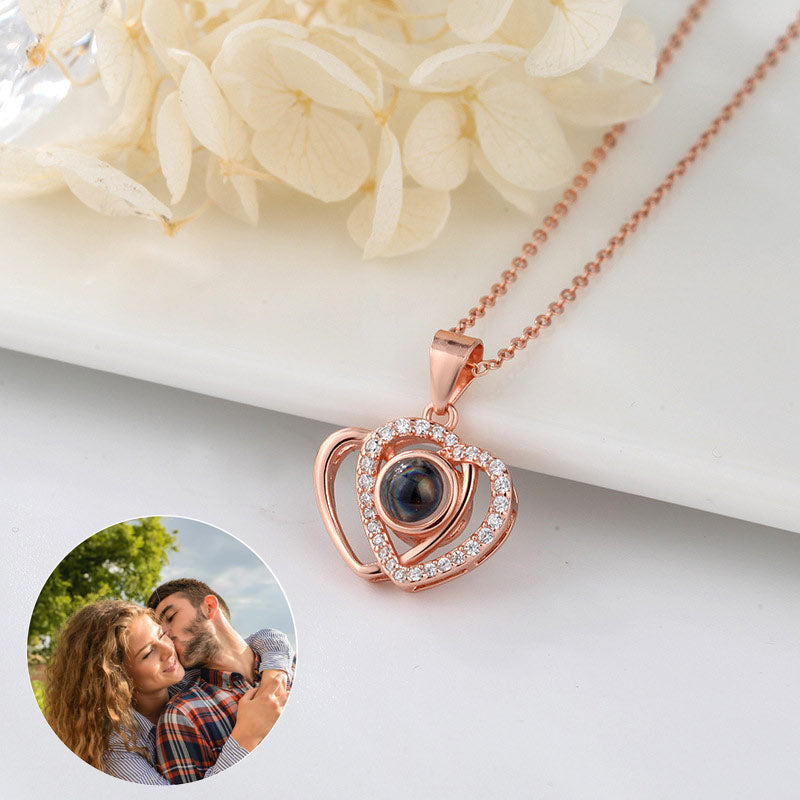 I love you double love heart projection Necklace clavicle chain - MERGE.DAY.1.FREESTYLE