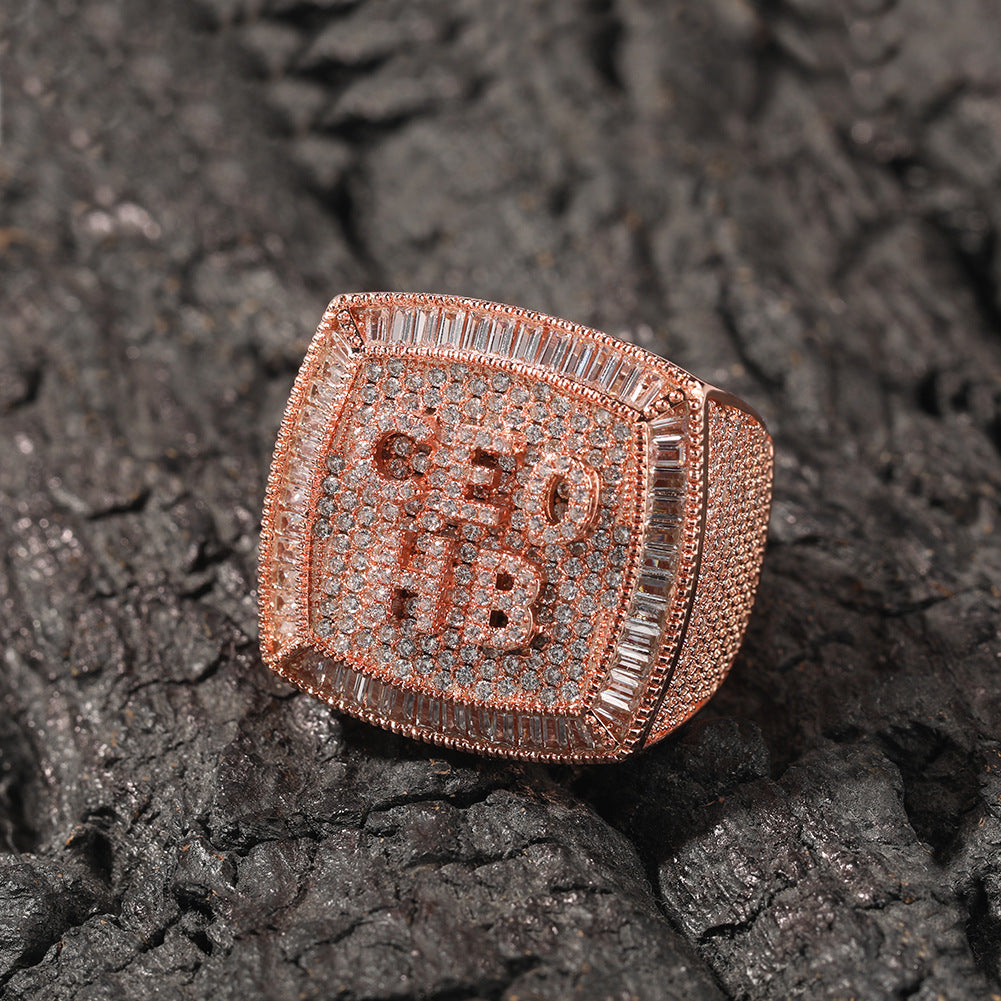 Hip-hop diamond-encrusted zircon DIY letter square ring - MERGE.DAY.1.FREESTYLE