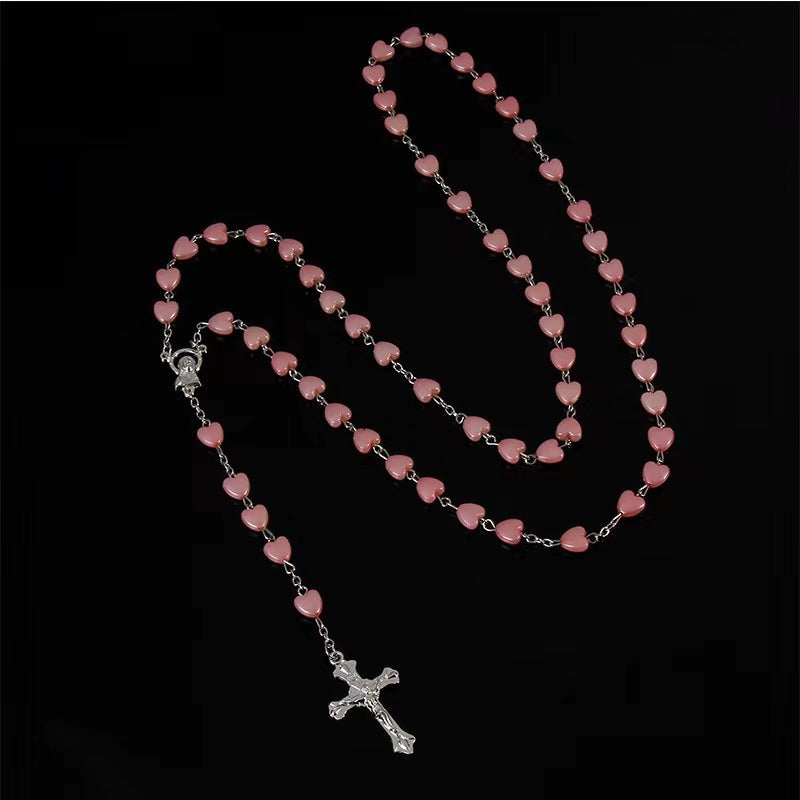 Heart-shaped pink rosary necklace - MERGE.DAY.1.FREESTYLE