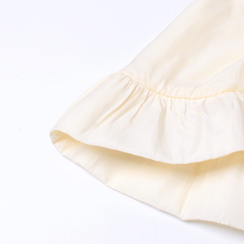 French Palace Style V-Neck Long Sleeve Shawl Pleated Ruffle Dress - MERGE.DAY.1.FREESTYLE