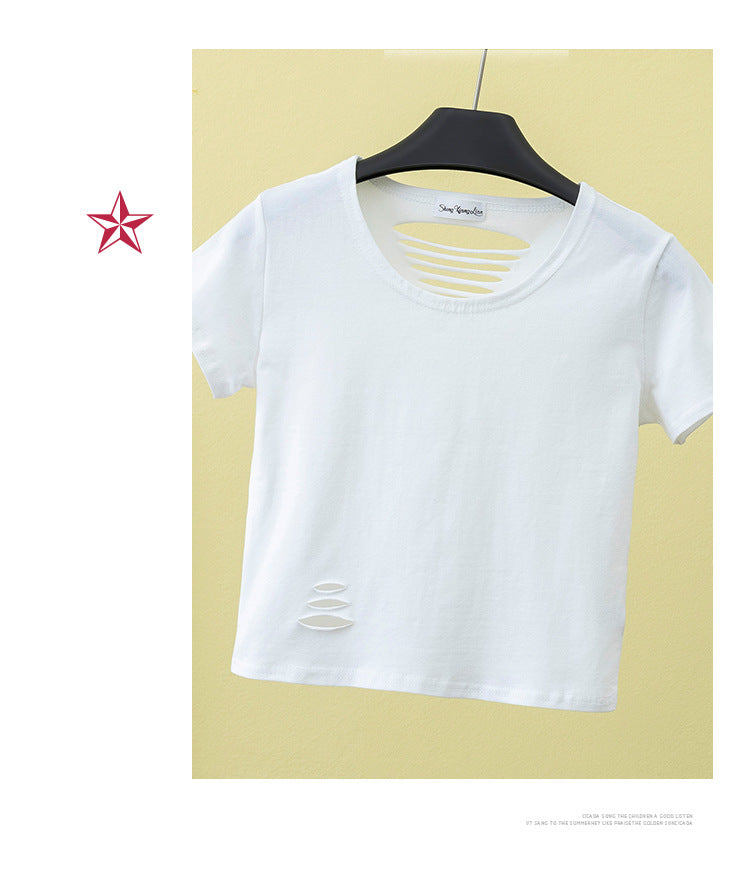 Summer ripped tight backless high waist T-shirt - MERGE.DAY.1.FREESTYLE