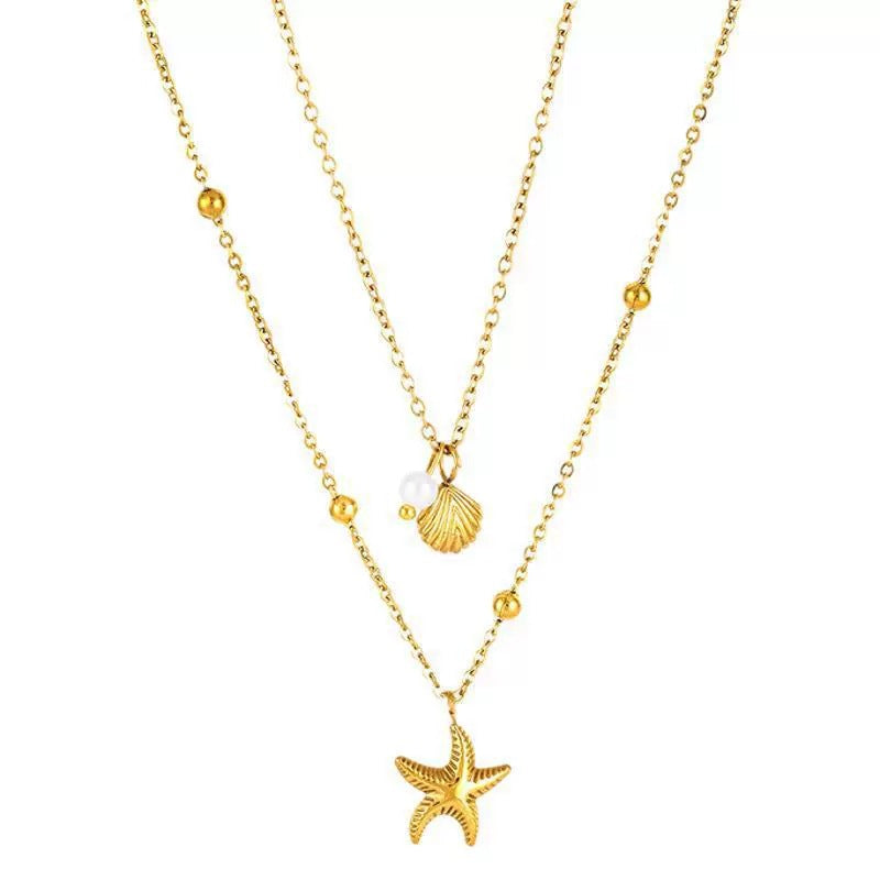 starfish shell necklace double-layer gold necklace - MERGE.DAY.1.FREESTYLE