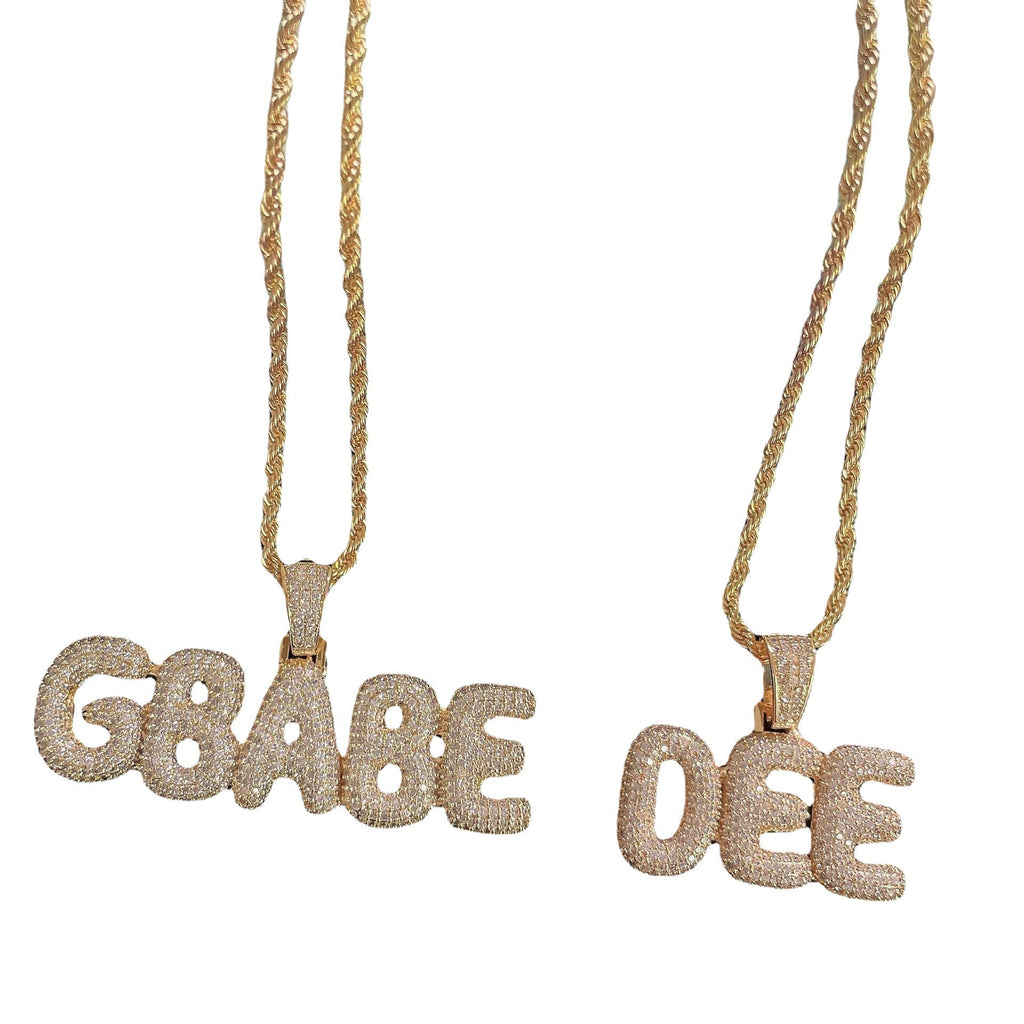 small bubble letter name necklace custom diamond pendant - MERGE.DAY.1.FREESTYLE