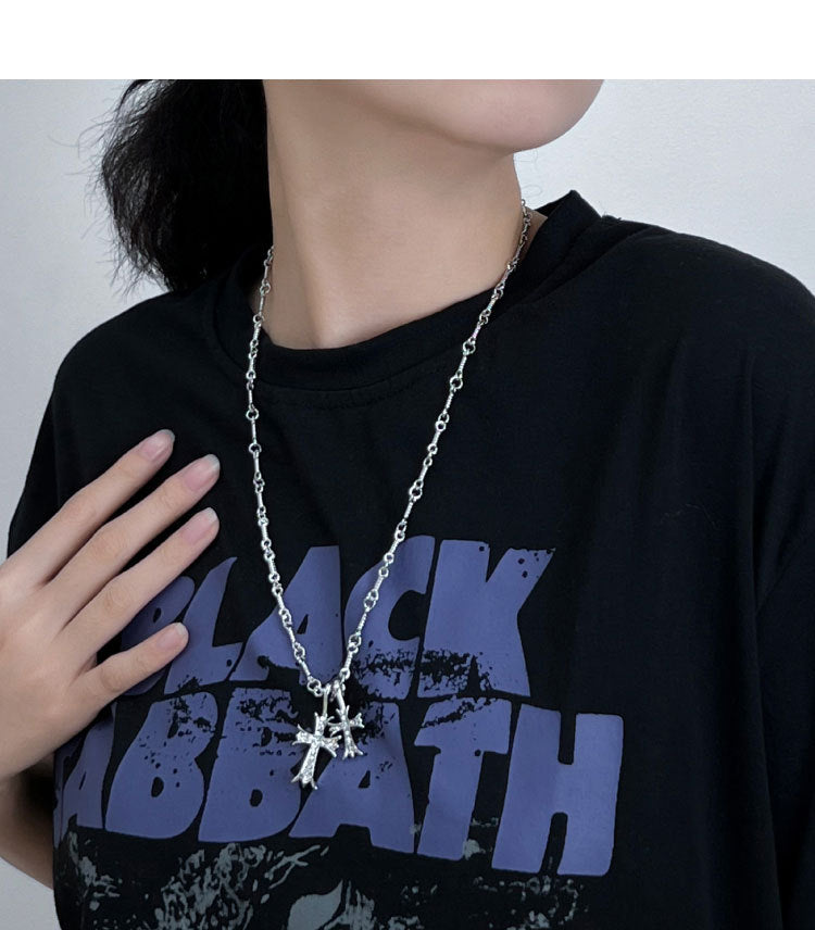 Double Cross Diamond Necklace Hip Hop Pendant - MERGE.DAY.1.FREESTYLE