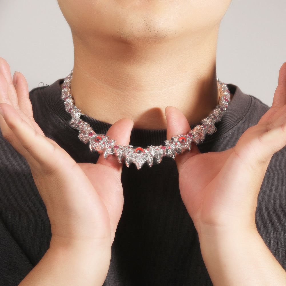 Hip-hop exaggerated spiky parasitic red-eyed thorn diamond-encrusted necklace - MERGE.DAY.1.FREESTYLE