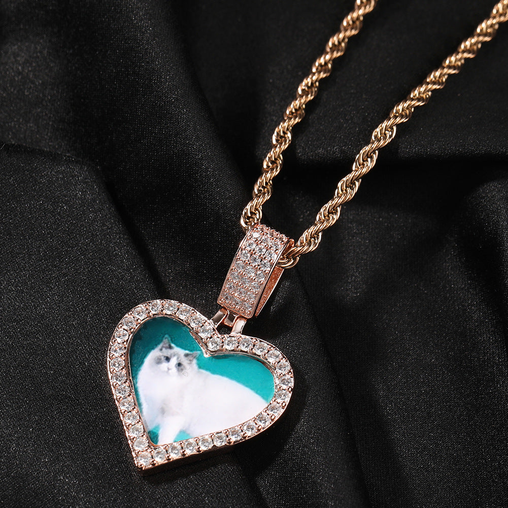 Customized photo heart shape pendant couple necklace - MERGE.DAY.1.FREESTYLE