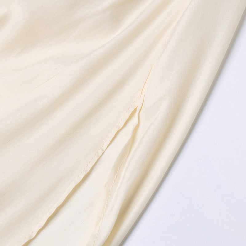 French Palace Style V-Neck Long Sleeve Shawl Pleated Ruffle Dress - MERGE.DAY.1.FREESTYLE