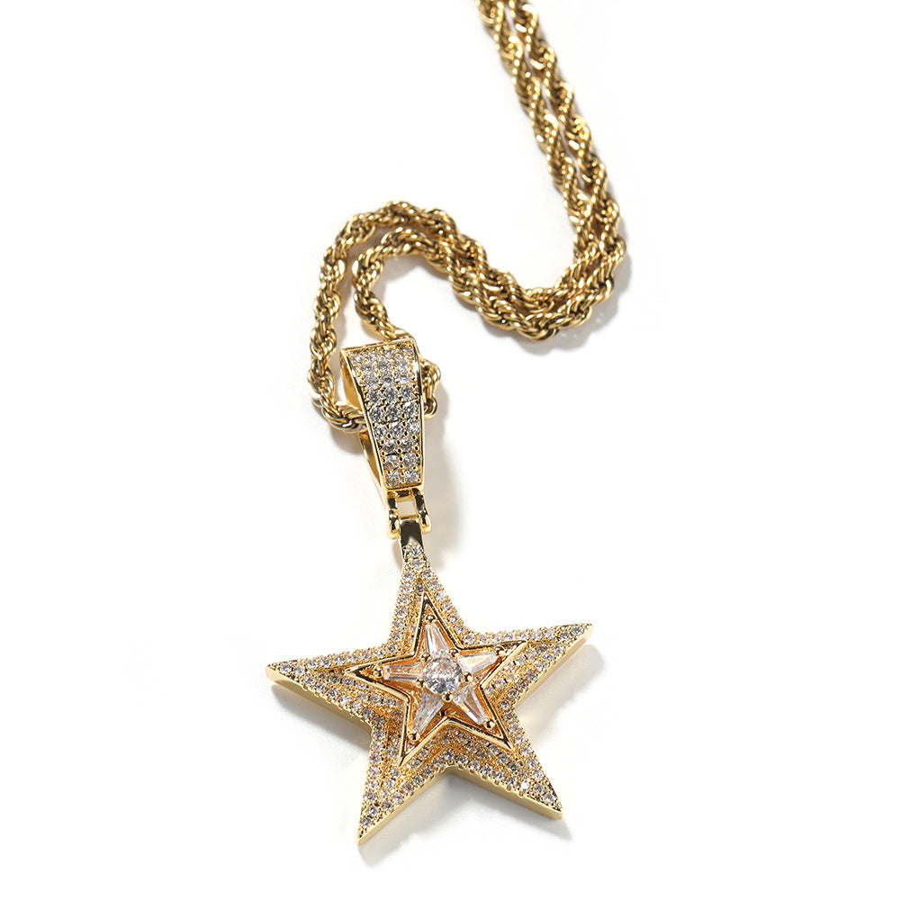 Hip-hop diamond-studded rotating five-pointed star necklace - MERGE.DAY.1.FREESTYLE