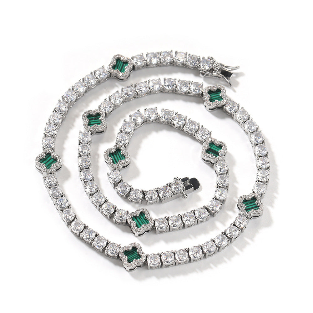 Hip-hop four-leaf clover diamond tennis chain necklace bracelet - MERGE.DAY.1.FREESTYLE