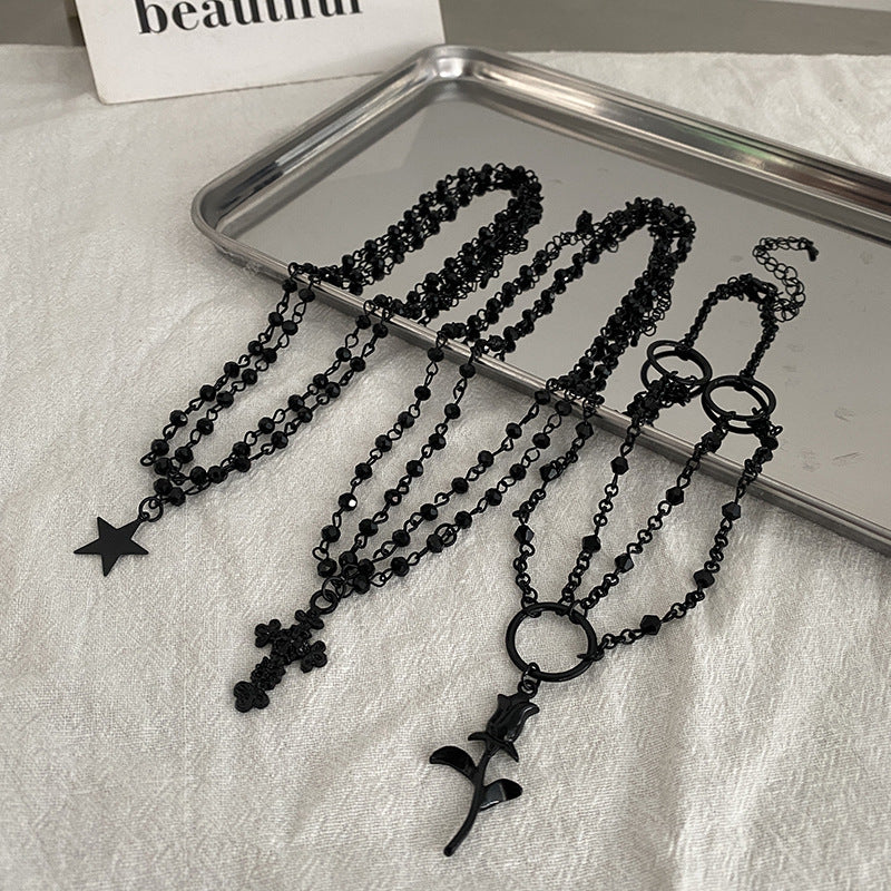 Dark Cross Rose Star Necklace - MERGE.DAY.1.FREESTYLE