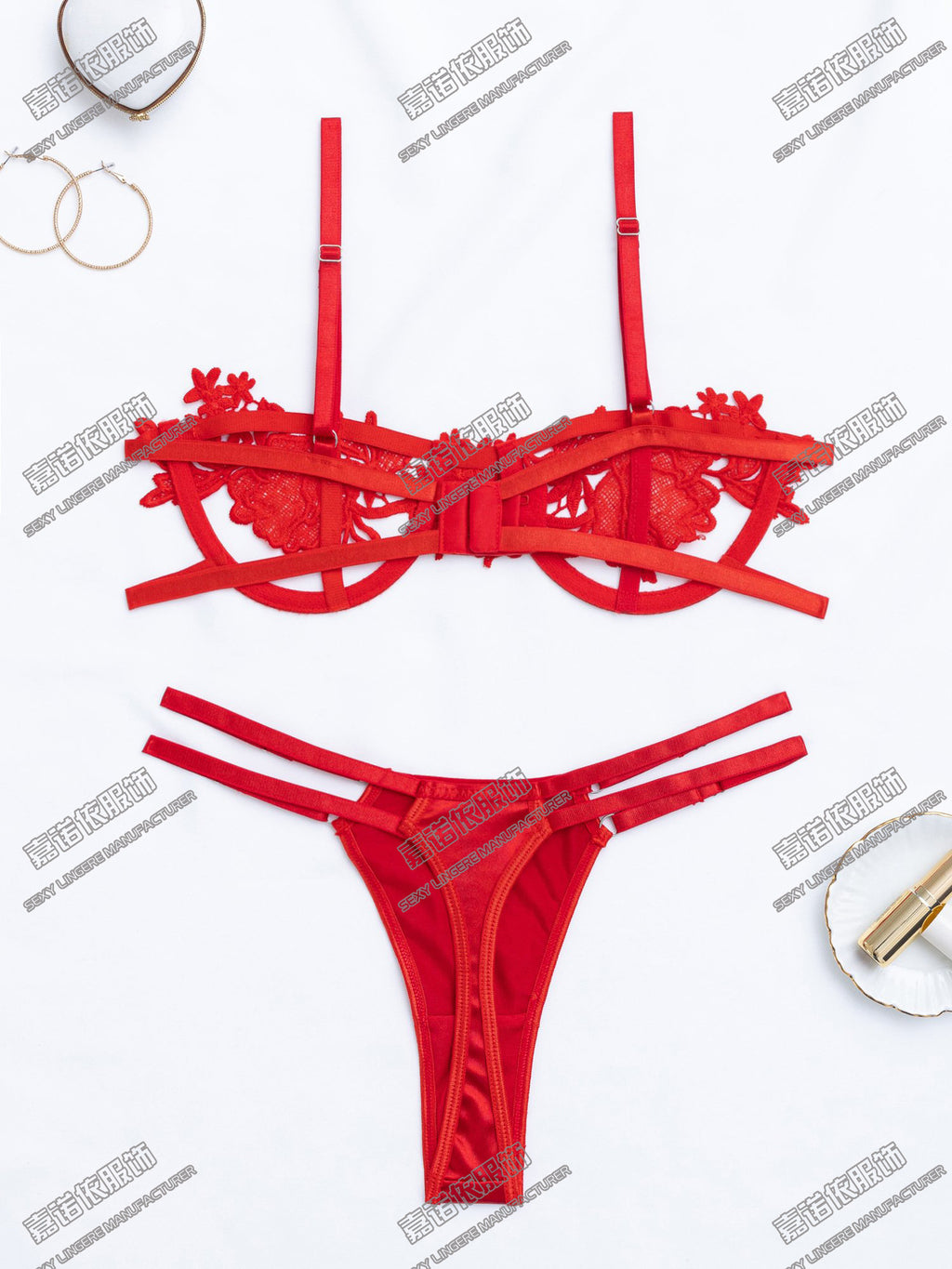 Sexy Underwear Lace Embroidery Hollow Pattern European and American Sexy Two-piece Set Cross-border Sale Supply Exclusive - MERGE.DAY.1.FREESTYLE