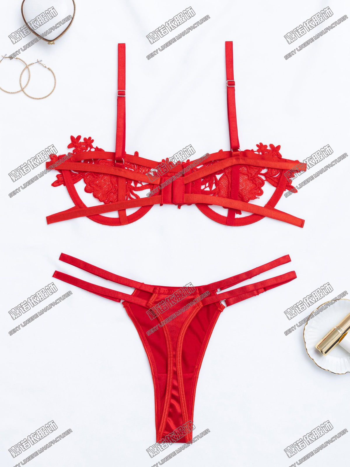 Sexy Underwear Lace Embroidery Hollow Pattern European and American Sexy Two-piece Set Cross-border Sale Supply Exclusive - MERGE.DAY.1.FREESTYLE