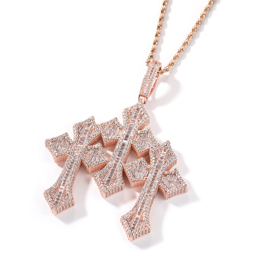 Retro Cross Pendant Fashionable Copper Inlaid Zirconia Necklace - MERGE.DAY.1.FREESTYLE