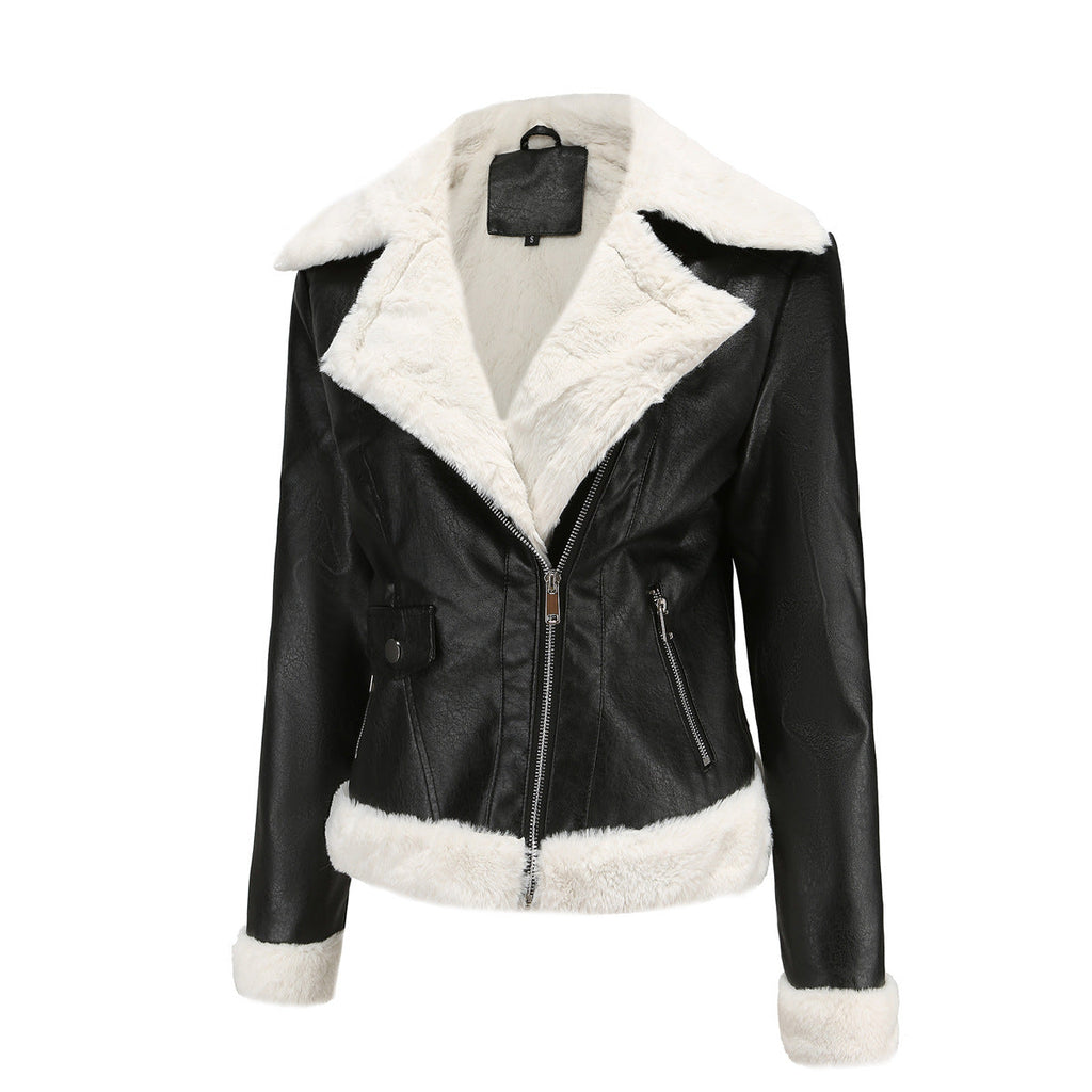 Autumn and winter fleece leather women's warm long-sleeved lapel coat jacket - MERGE.DAY.1.FREESTYLE