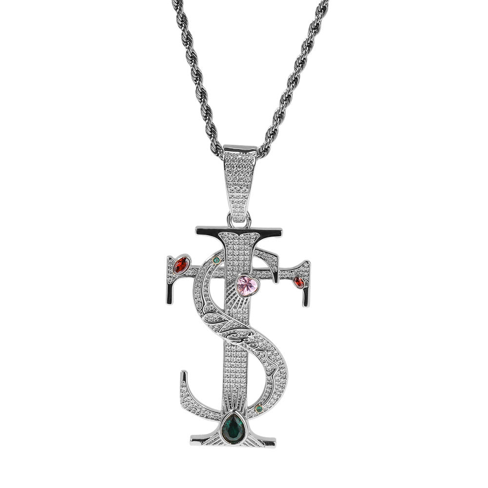 Hip-hop colored zircon TS cross necklace - MERGE.DAY.1.FREESTYLE