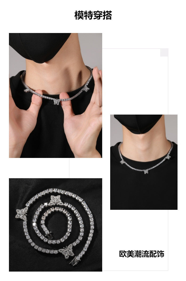 diamond tennis necklace butterfly chain - MERGE.DAY.1.FREESTYLE