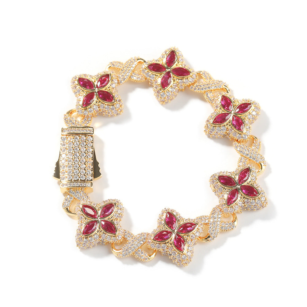Hip-hop zircon colored infinite four-leaf clover bracelet - MERGE.DAY.1.FREESTYLE