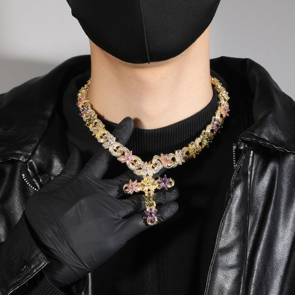 Colorful zircon ice flower cross necklace - MERGE.DAY.1.FREESTYLE