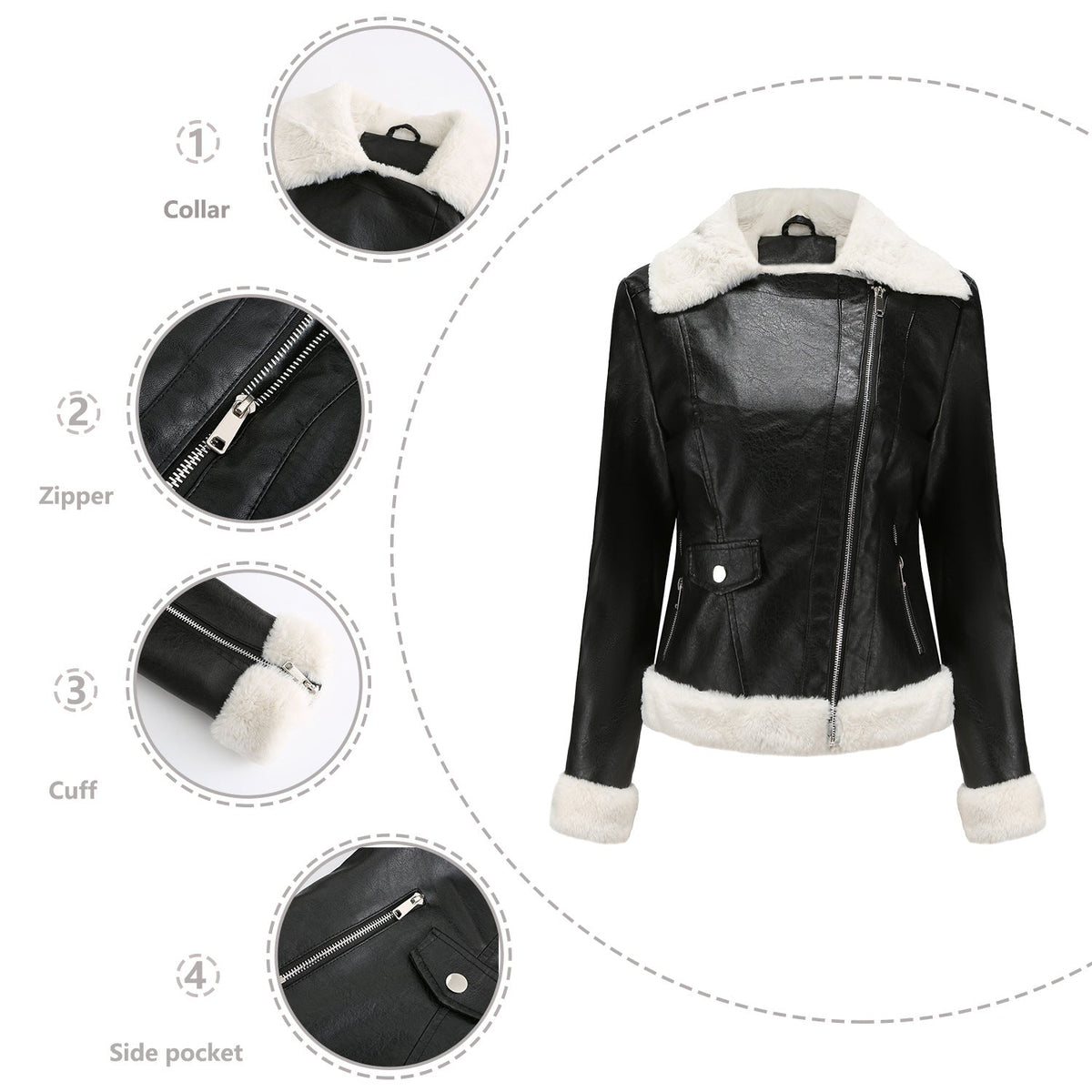 Autumn and winter fleece leather women's warm long-sleeved lapel coat jacket - MERGE.DAY.1.FREESTYLE